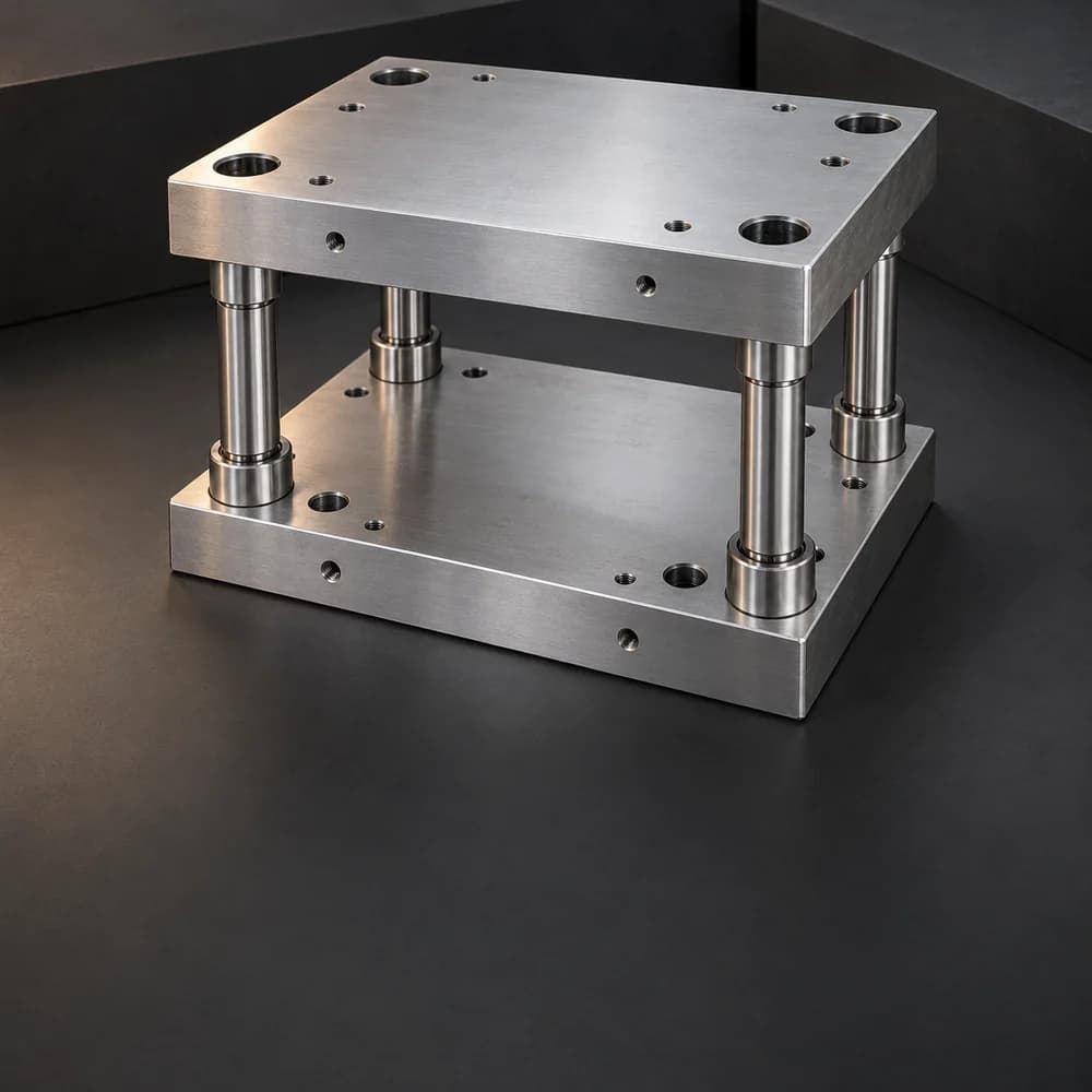 A steel die set with guide pillars and bushes