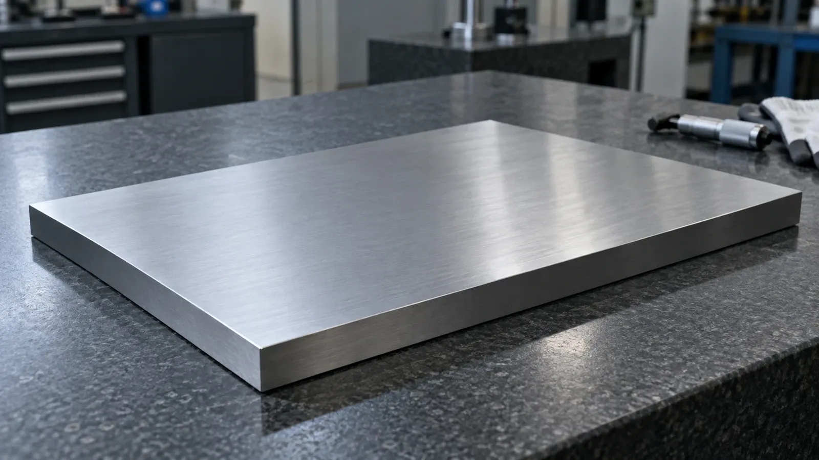 Original illustration of one surface-ground steel plate on a granite inspection table
